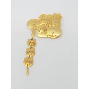 Vtg Ultra Craft three cat‎ brooch metal gold tone animal pet